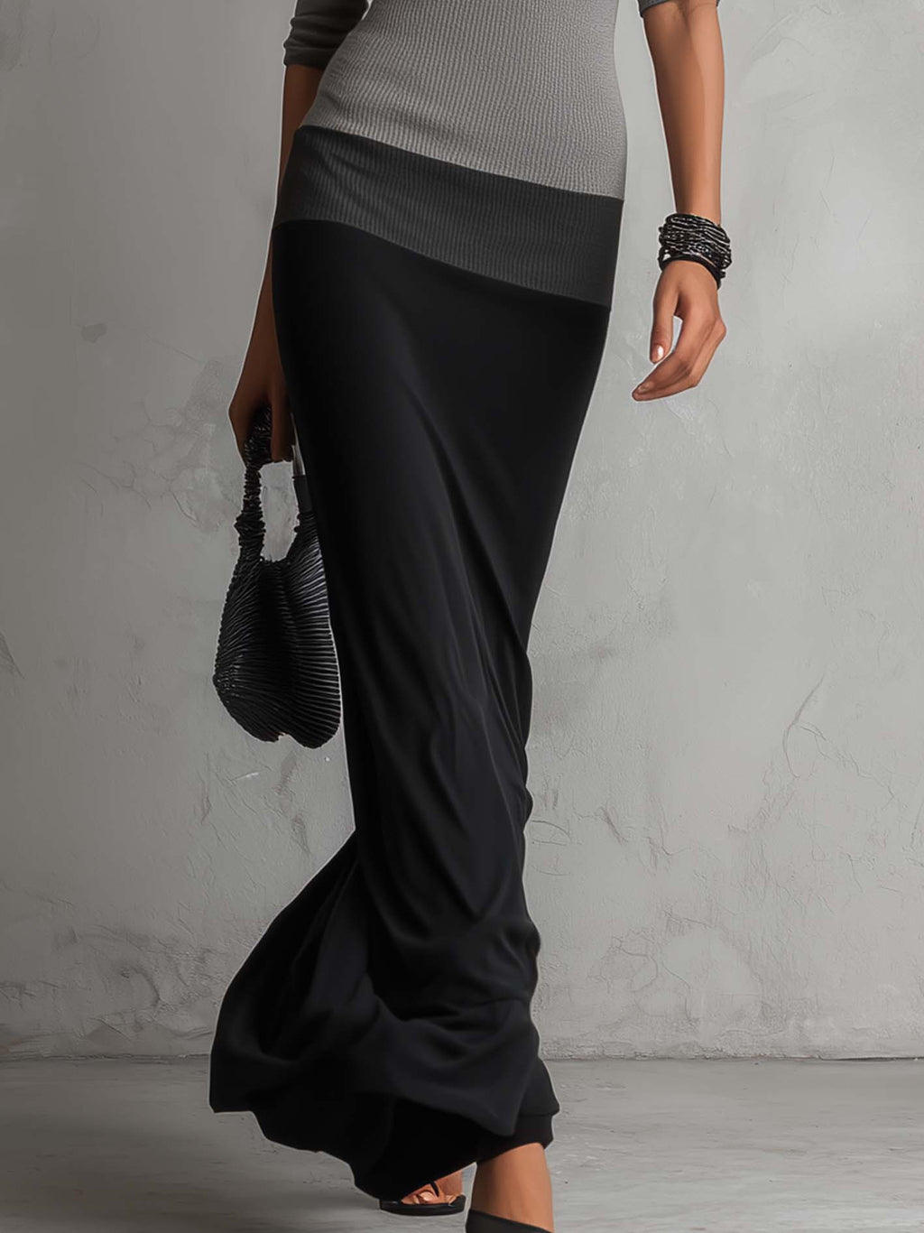 Black And Gray Color Block Bodycon Maxi Dress