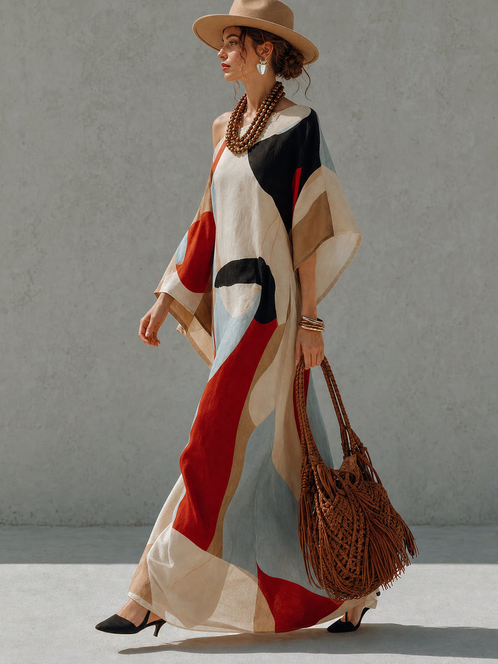 Multicolor Cotton Linen Blend Off Shoulder Maxi Dress