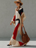 Multicolor Cotton Linen Blend Off Shoulder Maxi Dress
