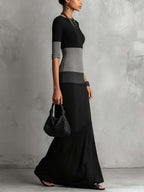 Black And Gray Color Block Bodycon Maxi Dress