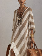 Brown Striped Loose Knit Maxi Dress