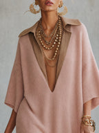 Pink Loose Deep V-Neck Knit Mini Dress