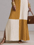 Yellow Color Block Short Sleeve Knit Maxi Dress