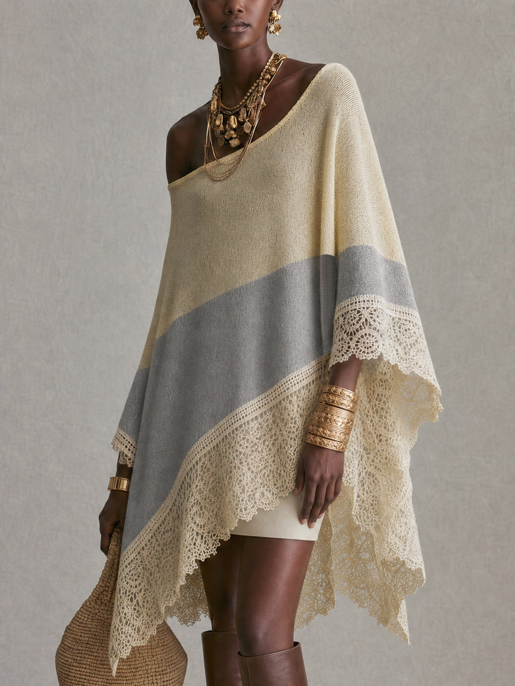 Yellow Color Block Off Shoulder Asymmetrical Knit Mini Dress