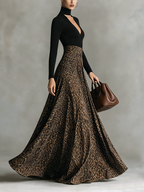 Black Leopard Print Cutout Neck Maxi Dress