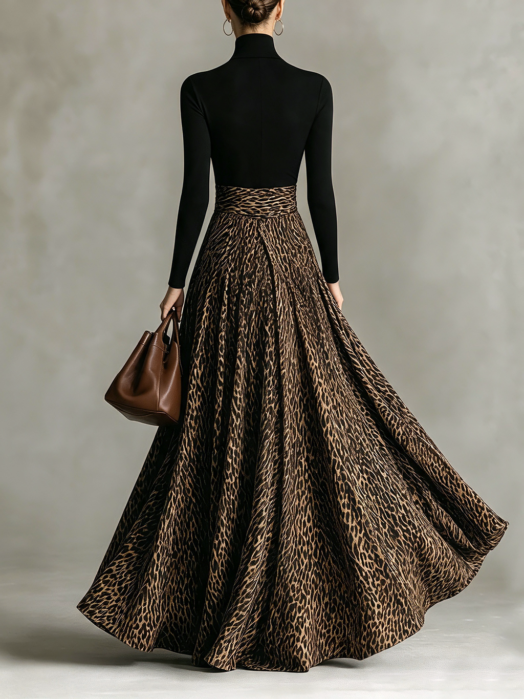 Black Leopard Print Cutout Neck Maxi Dress