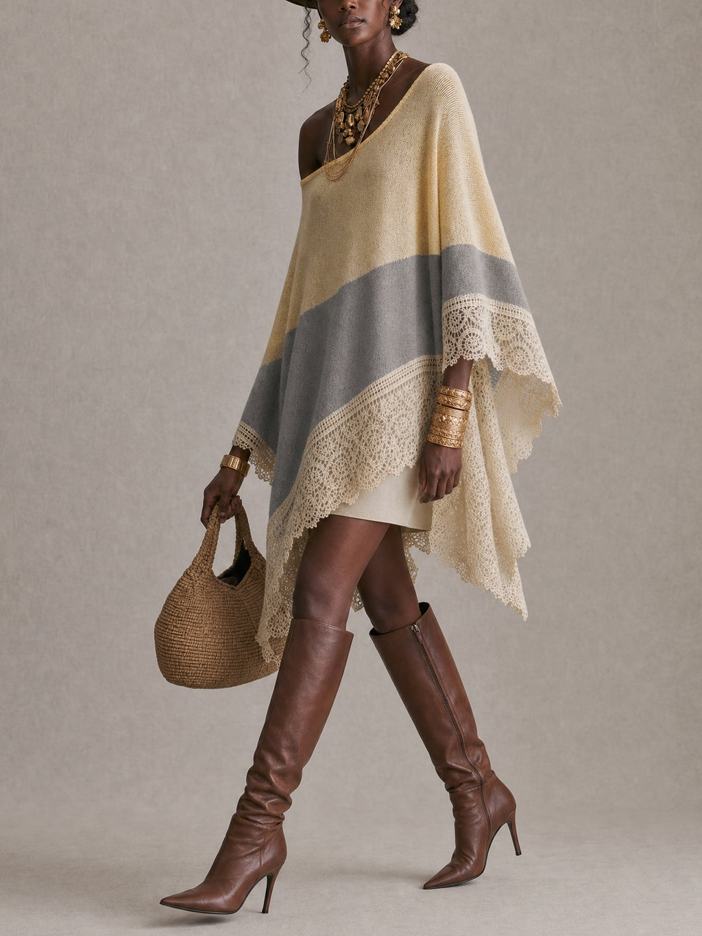 Yellow Color Block Off Shoulder Asymmetrical Knit Mini Dress