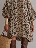 Brown Leopard Print Off Shoulder Knit Mini Dress