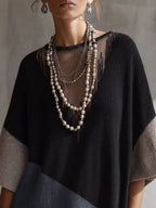 Black Color Block Sheer V-Neck Knit Mini Dress