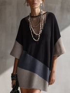 Black Color Block Sheer V-Neck Knit Mini Dress