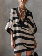 Black And White Zebra Pattern Knit Mini Dress