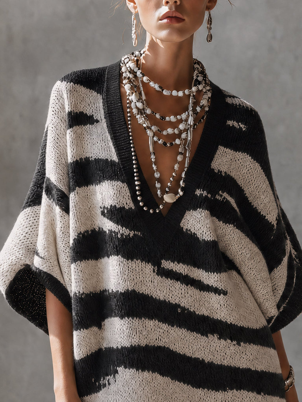 Black And White Zebra Pattern Knit Mini Dress