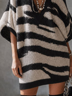 Black And White Zebra Pattern Knit Mini Dress