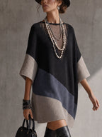 Black Color Block Sheer V-Neck Knit Mini Dress