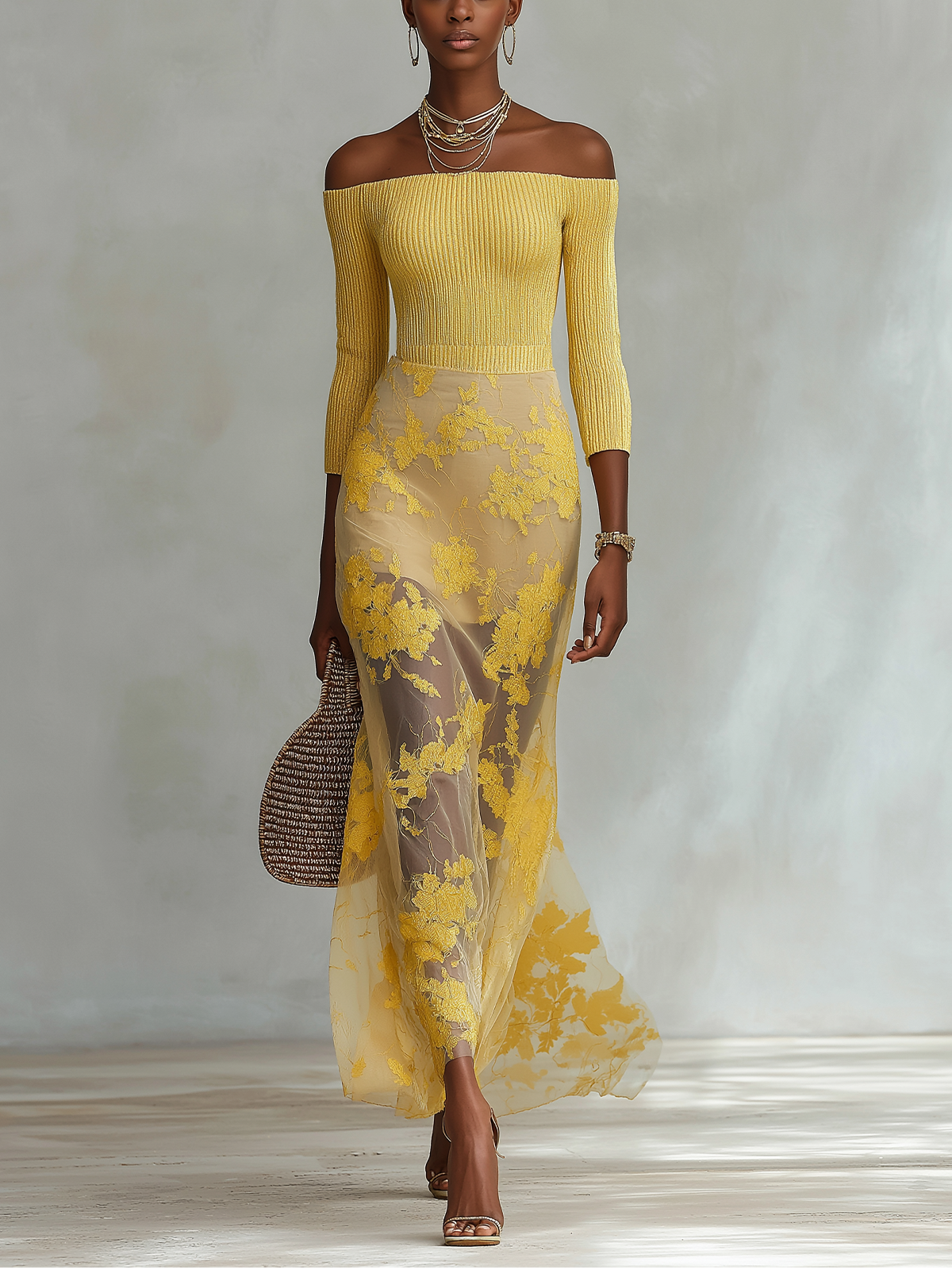 Butter Yellow Off-Shoulder Lace Overlay Maxi Dress