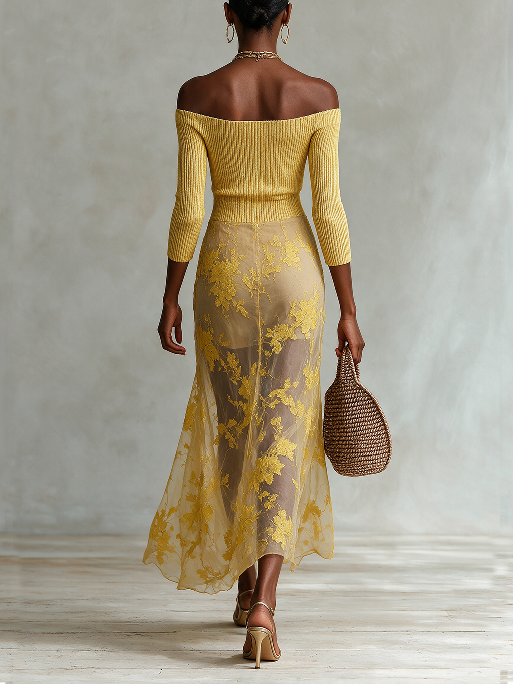 Butter Yellow Off-Shoulder Lace Overlay Maxi Dress