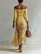 Butter Yellow Off-Shoulder Lace Overlay Maxi Dress