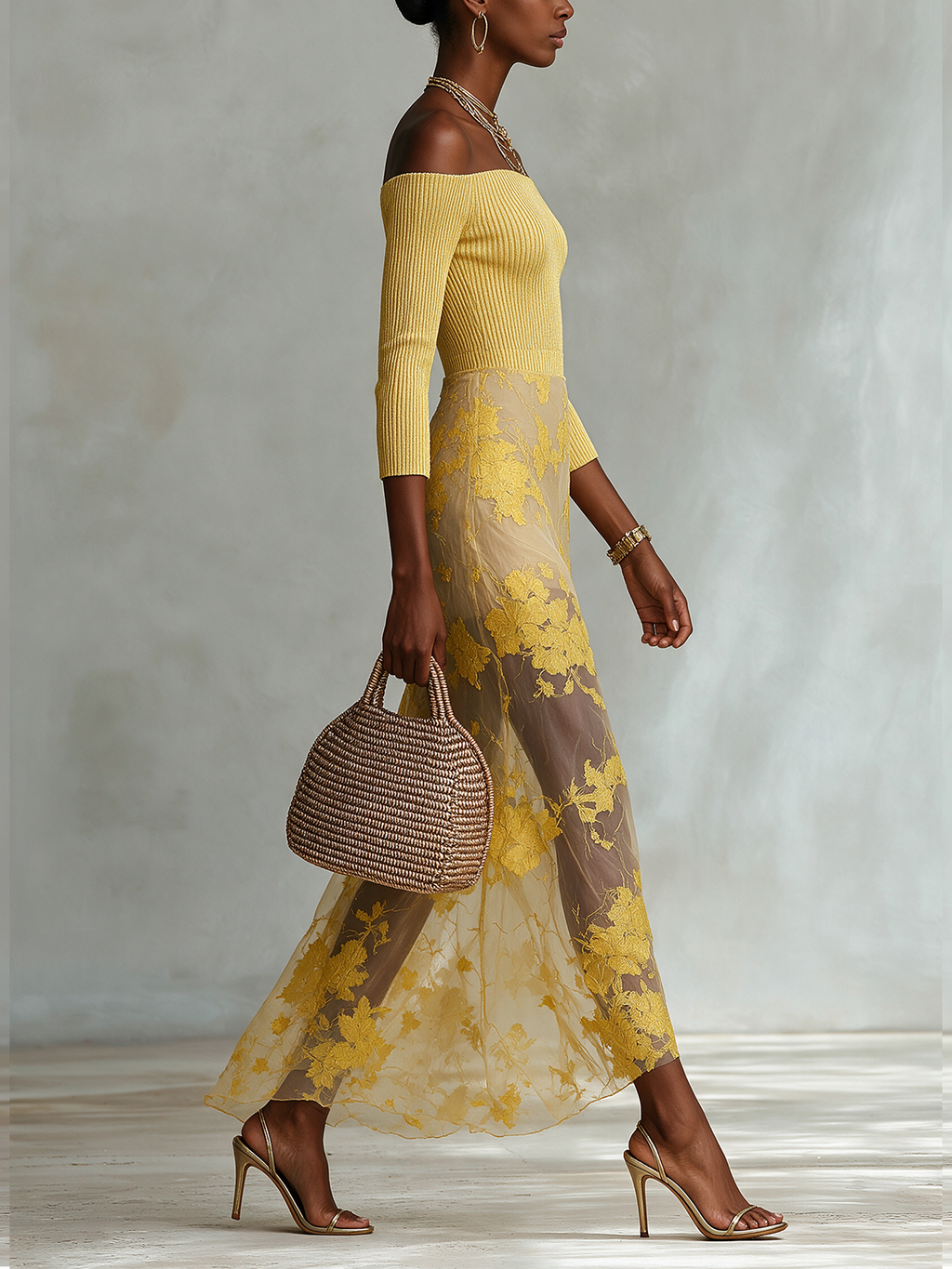 Butter Yellow Off-Shoulder Lace Overlay Maxi Dress