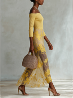 Butter Yellow Off-Shoulder Lace Overlay Maxi Dress