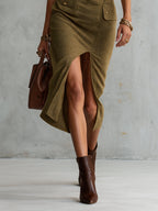 Green Knit Bodycon Dress With Double Belts