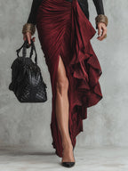 Black And Red Color Block Deep V-Neck Stretch Bodycon Dress