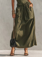Green High Neck Raglan Sleeve Maxi Dress