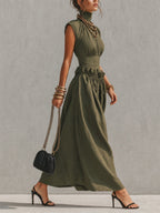 Green High Neck Raglan Sleeve Maxi Dress