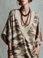 Green Shimmer Camouflage Knit Mini Dress