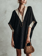 Black Shimmer Color Block Knit Mini Dress
