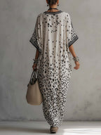 24-Hour-Shipping Light Gray Gradient Leopard Print Chiffon Maxi Dress