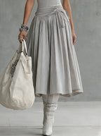 24-Hour-Shipping Gray Ribbed Tank Bodice Draped Midi Dress