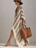 Brown Striped Loose Knit Maxi Dress