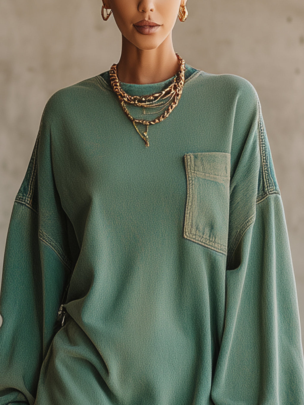24-Hour-Shipping Green Denim Oversized Pocket Frayed Hem Mini Dress