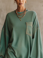 24-Hour-Shipping Green Denim Oversized Pocket Frayed Hem Mini Dress