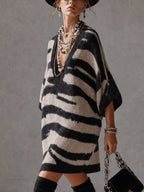 Black And White Zebra Pattern Knit Mini Dress