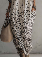 24-Hour-Shipping Light Gray Gradient Leopard Print Chiffon Maxi Dress