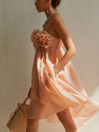 24-Hour-Shipping Blush Pink 3D Floral Cotton Mini Dress