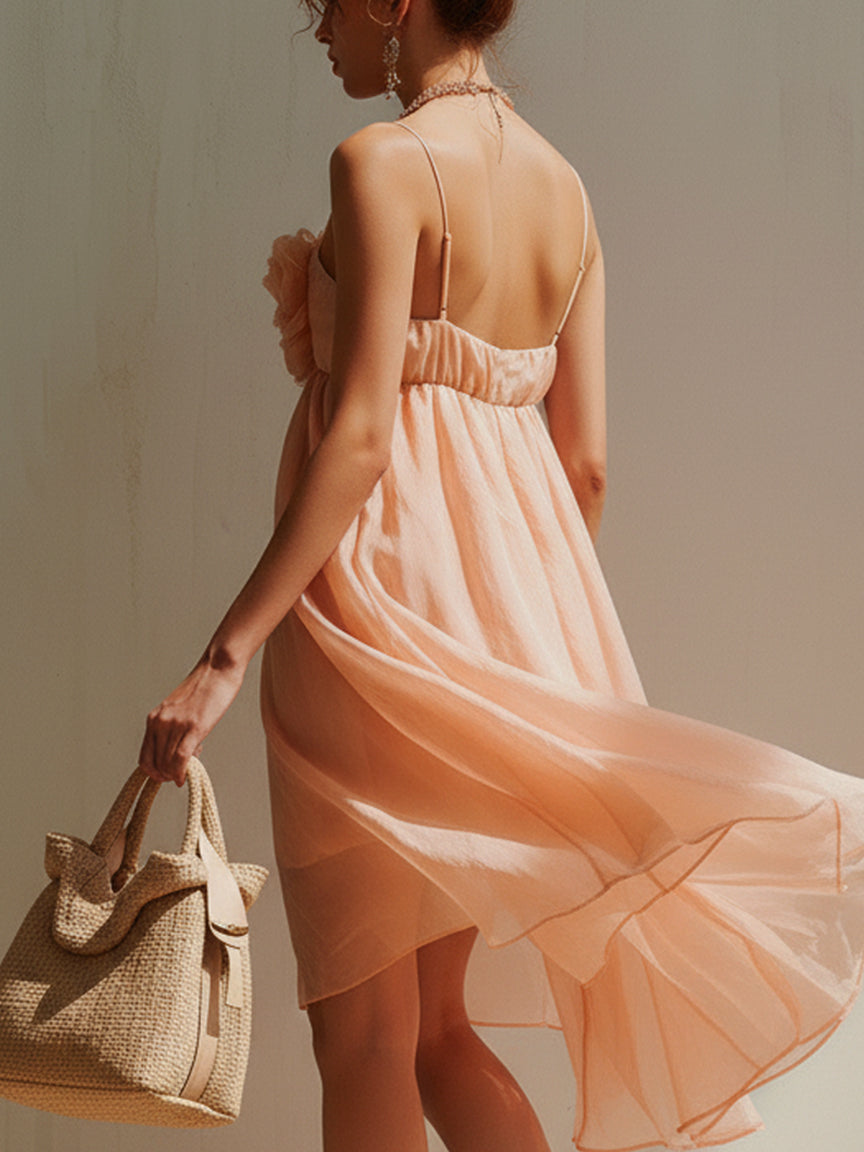 24-Hour-Shipping Blush Pink 3D Floral Cotton Mini Dress
