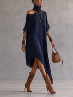 Blue Asymmetrical Off Shoulder Knit Maxi Dress
