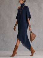 Blue Asymmetrical Off Shoulder Knit Maxi Dress