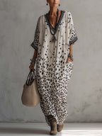 24-Hour-Shipping Light Gray Gradient Leopard Print Chiffon Maxi Dress