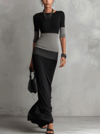 Black And Gray Color Block Bodycon Maxi Dress