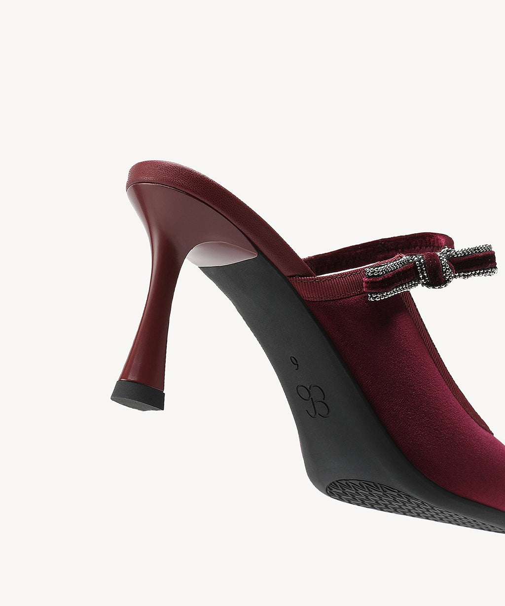 GraceLithe Velvet Bow Pointed Toe Heeled Mule