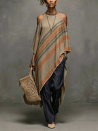 24-Hour-Shipping Khaki Linen Blend Printed Off Shoulder Dress With Fringe Hem