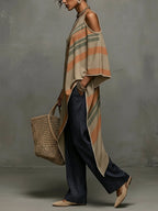 24-Hour-Shipping Khaki Linen Blend Printed Off Shoulder Dress With Fringe Hem