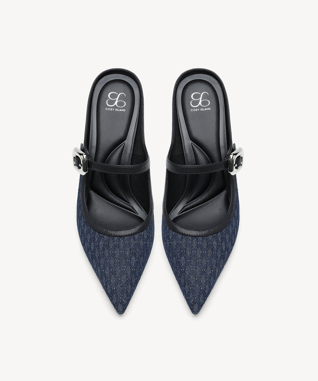 GraceLithe Denim Pointed Toe Heeled Mule