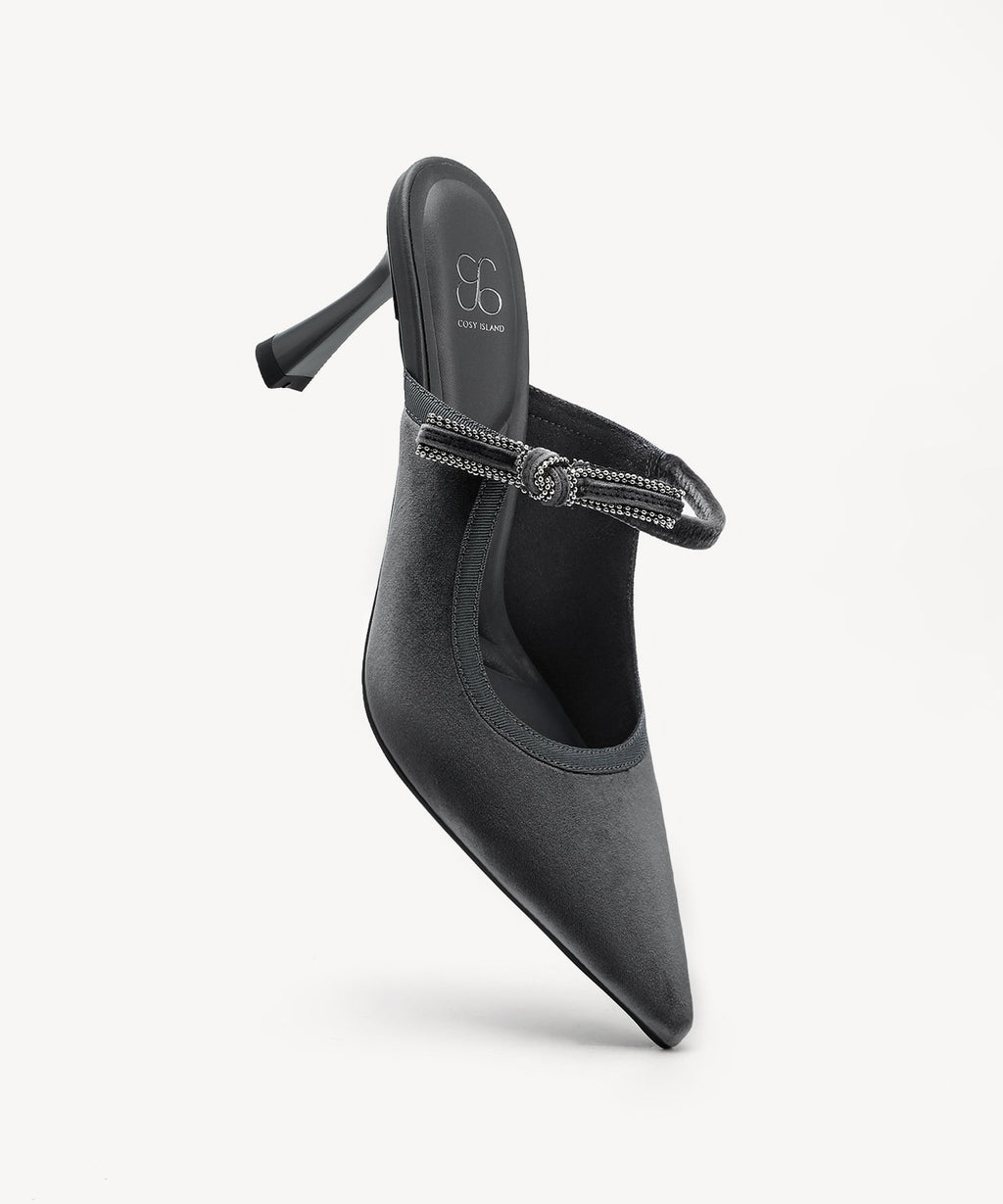GraceLithe Velvet Bow Pointed Toe Heeled Mule