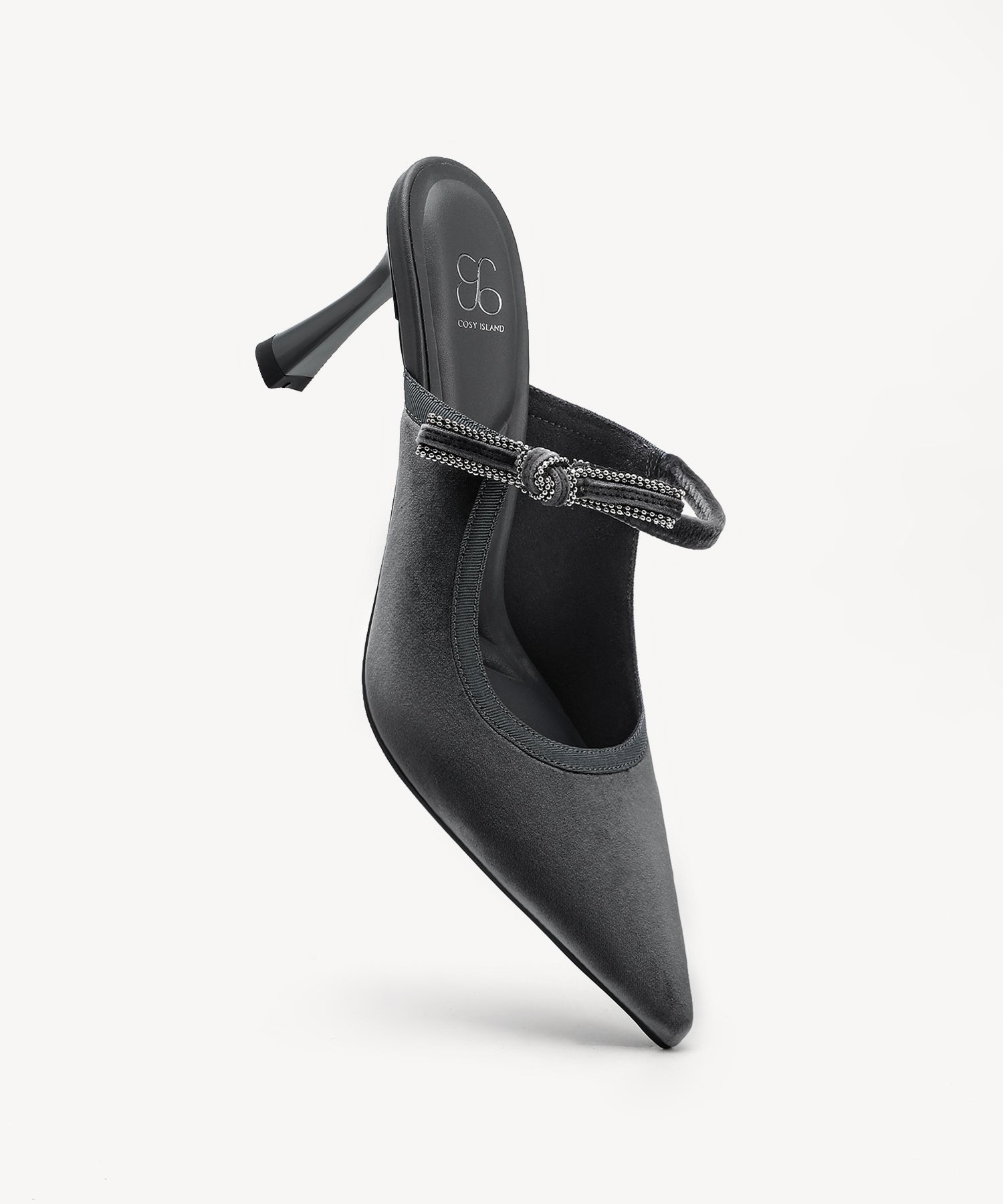 GraceLithe Velvet Bow Pointed Toe Heeled Mule