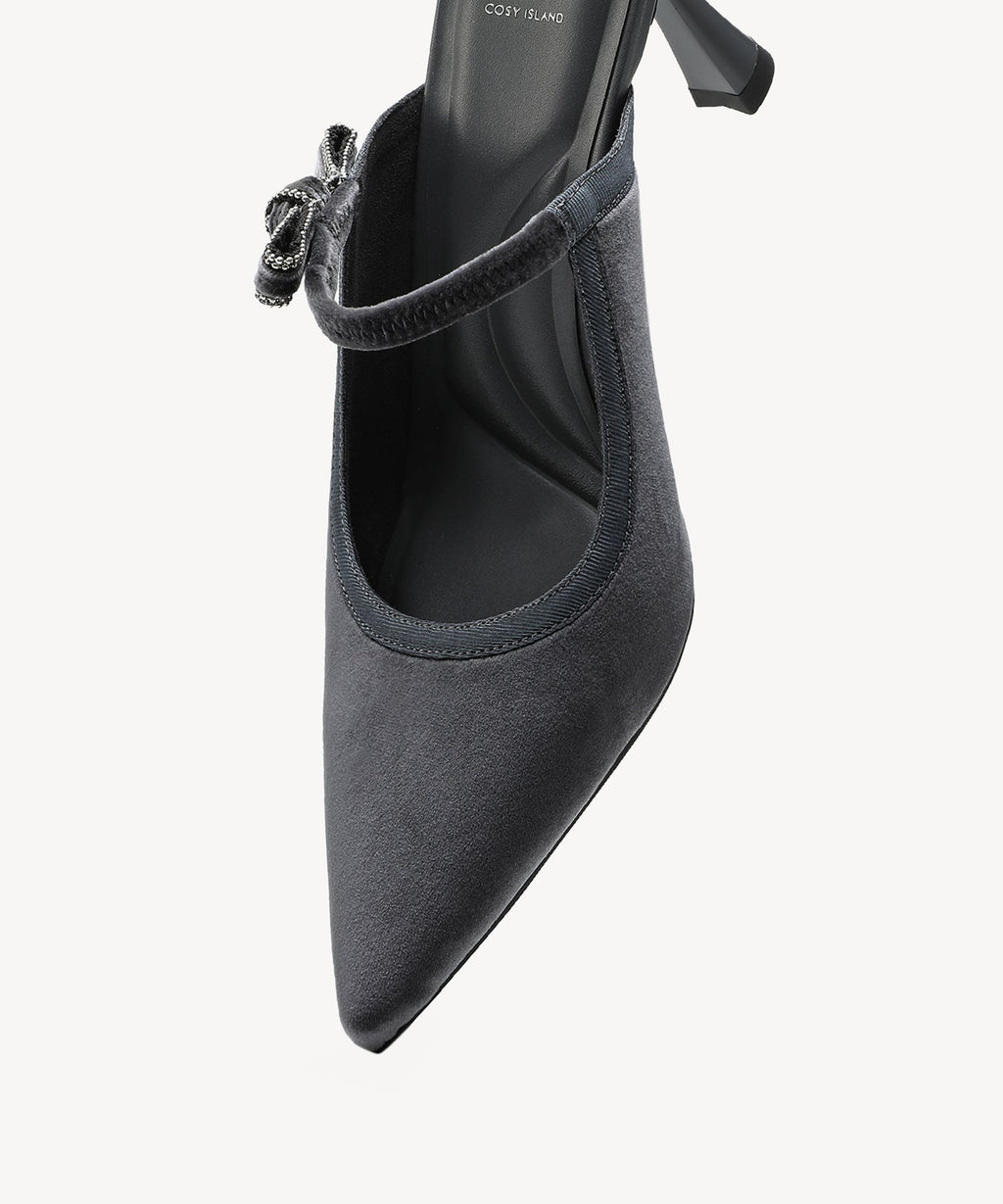 GraceLithe Velvet Bow Pointed Toe Heeled Mule