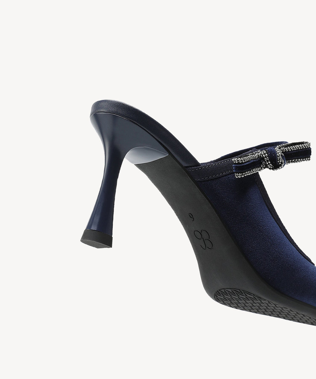 GraceLithe Velvet Bow Pointed Toe Heeled Mule